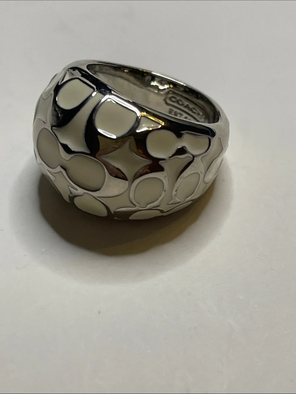 Coach Enamel C Pattern Statement Ring - White & Silver - Picture 6 of 6
